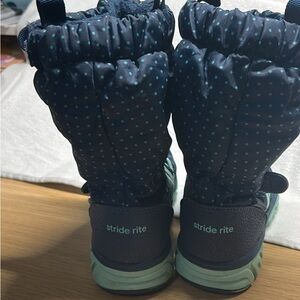 Stride Rite Navy and Teal Polka Dot Boots